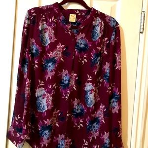 Floral burgundy blouse Faded Glory XL